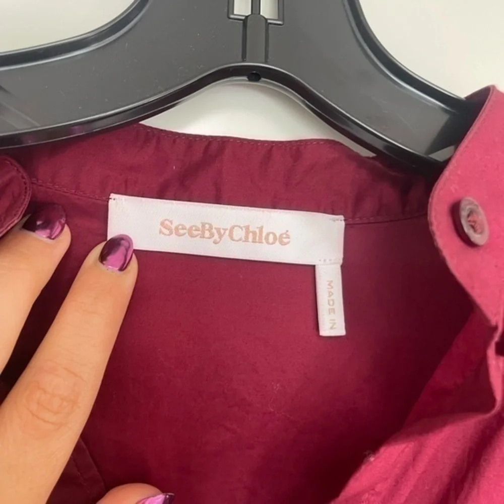 SEE BY CHLOÉ Tiered embroidered cotton-poplin mini dress Size 0 which is 34 - Picture 10 of 16